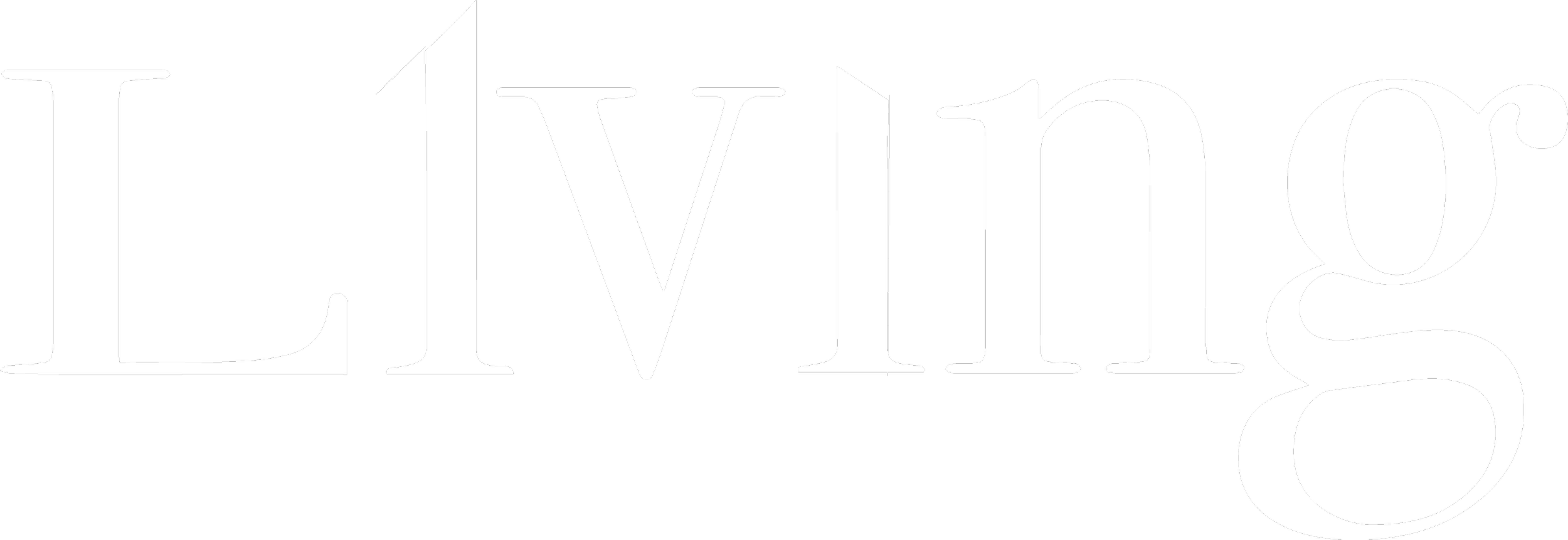 Das Wort 'Living' in weißen großen Buchstaben auf schwarzem Hintergrund