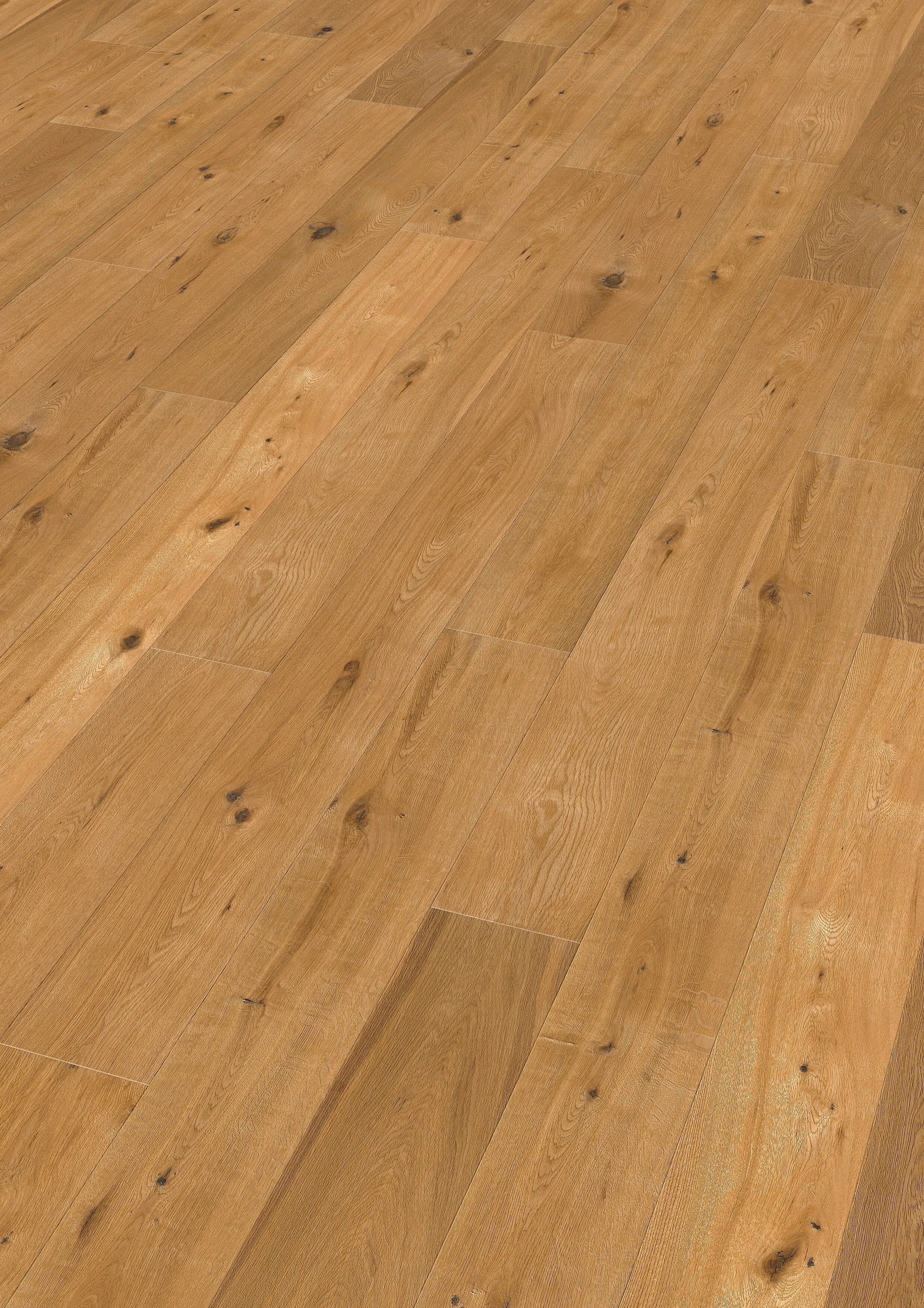 Holzparkettboden mit natürlicher Maserung und Knoten.