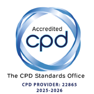 CPD certified badge with blue circular design and text indicating CPD provider number and validity from 2023 to 2026.