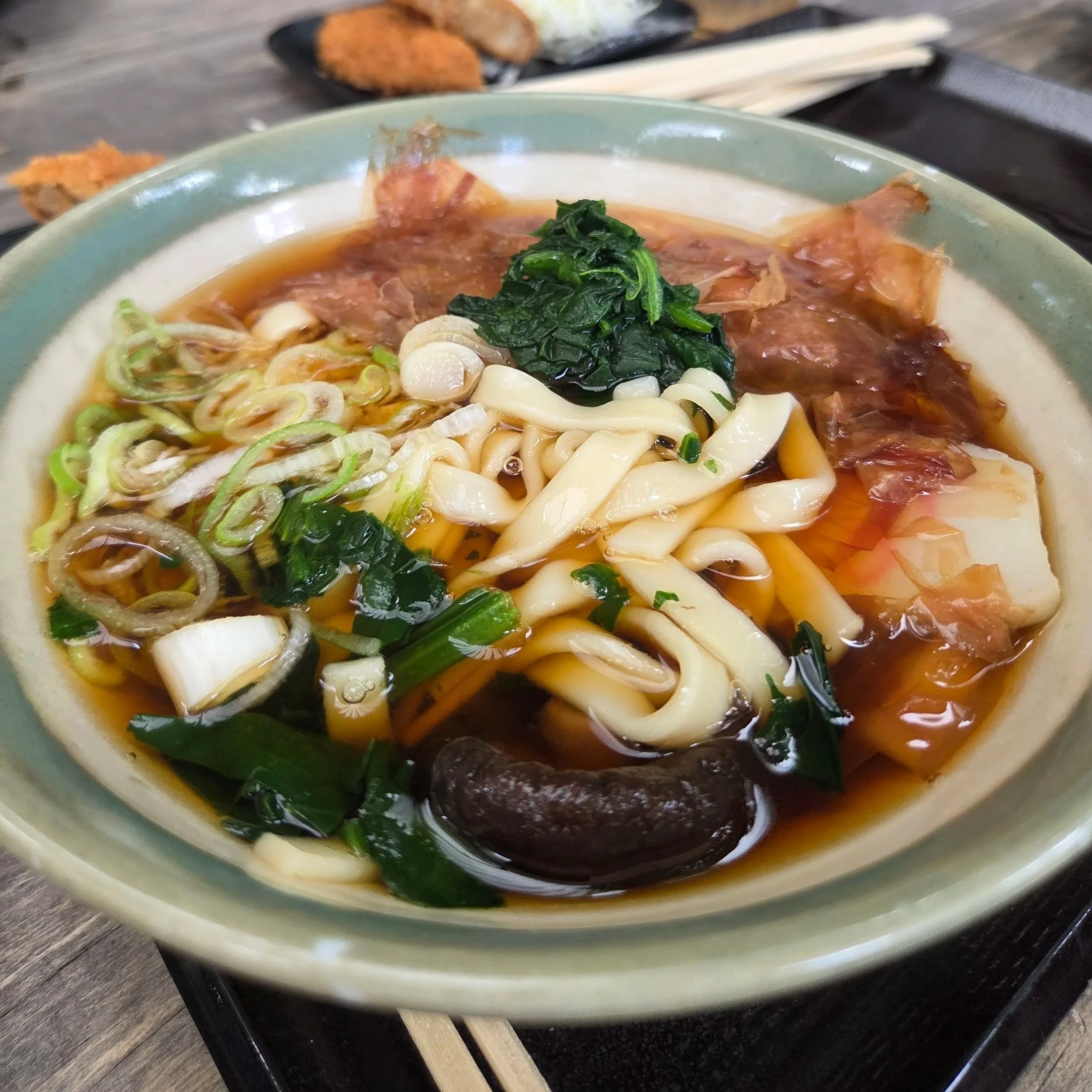 A bowl of kishimen noodles at Atsuta Shrine in Nagoya