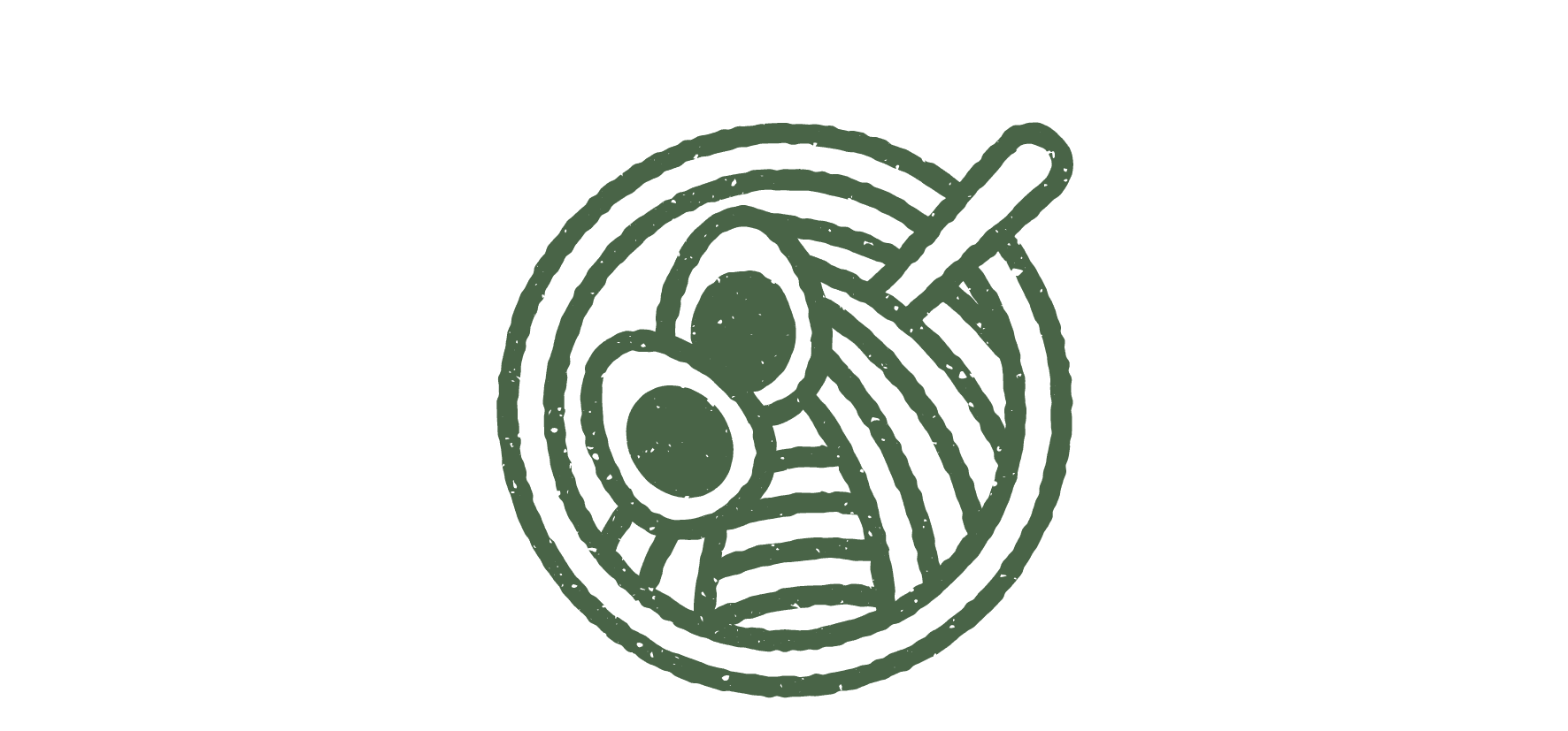 A maze with a spoon at the top, featuring two large oval shapes inside