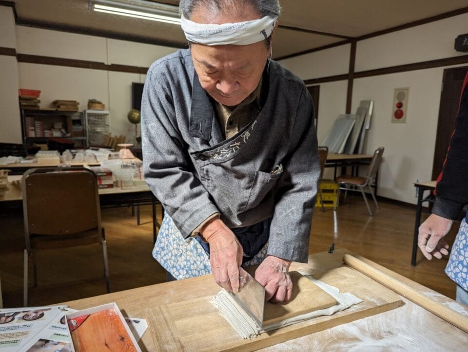 Soba making by hand at a traditional kitchen, Iya Valley Tokushima