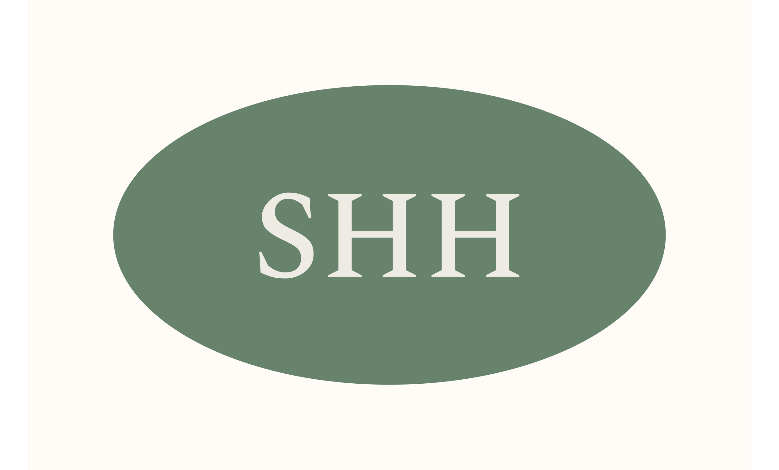 Green oval with the white text 'SHH' in the center.