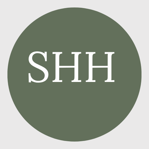 Green circular button with white text saying "SHH" in the center.