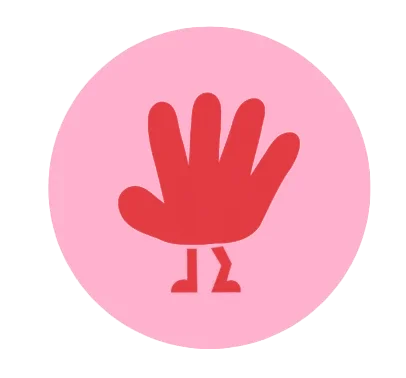 Rotes Hand-Symbol auf rosa Kreis als Logo der Initiative Smarter Start ab 14.