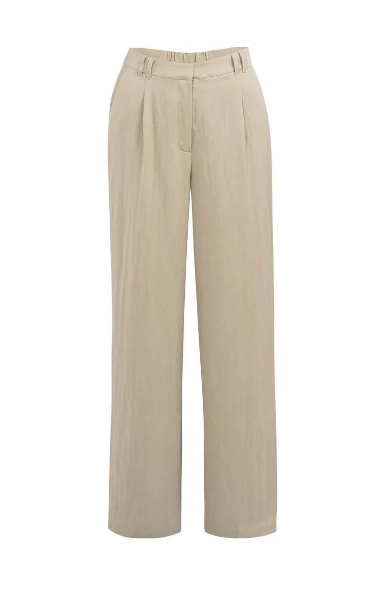 Geweven broek met wijden pijpen en plooien.webp