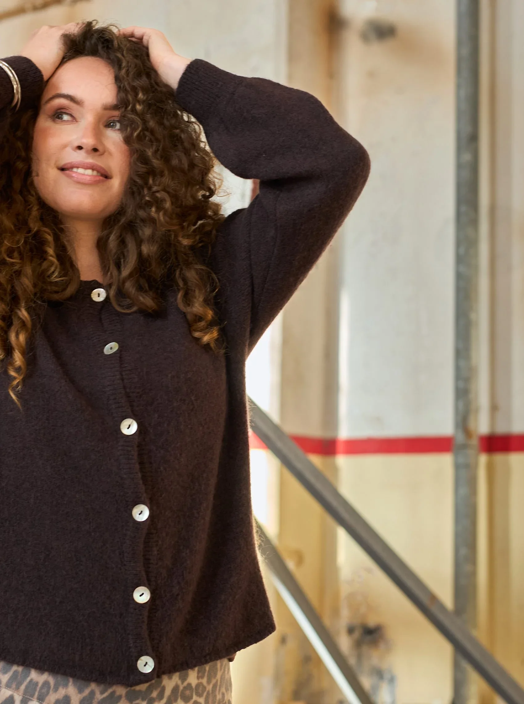 Black Colour - Belle Knit Cardigan Coffee