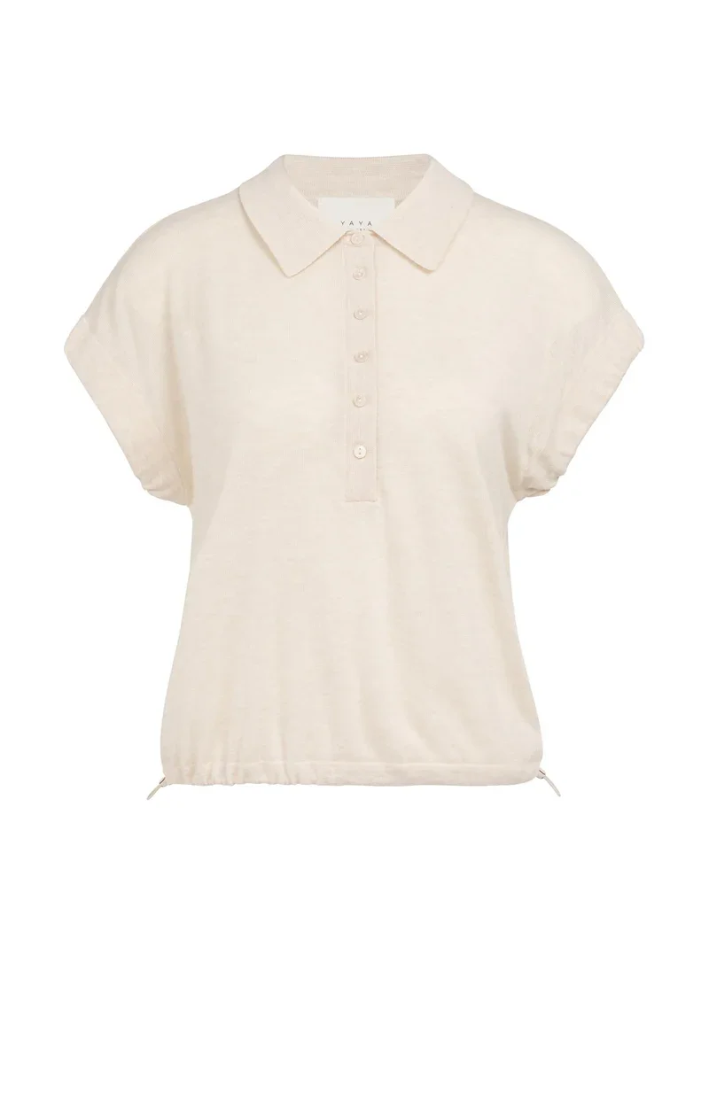 Gebreide polo met koorddetail aan de zoom.webp