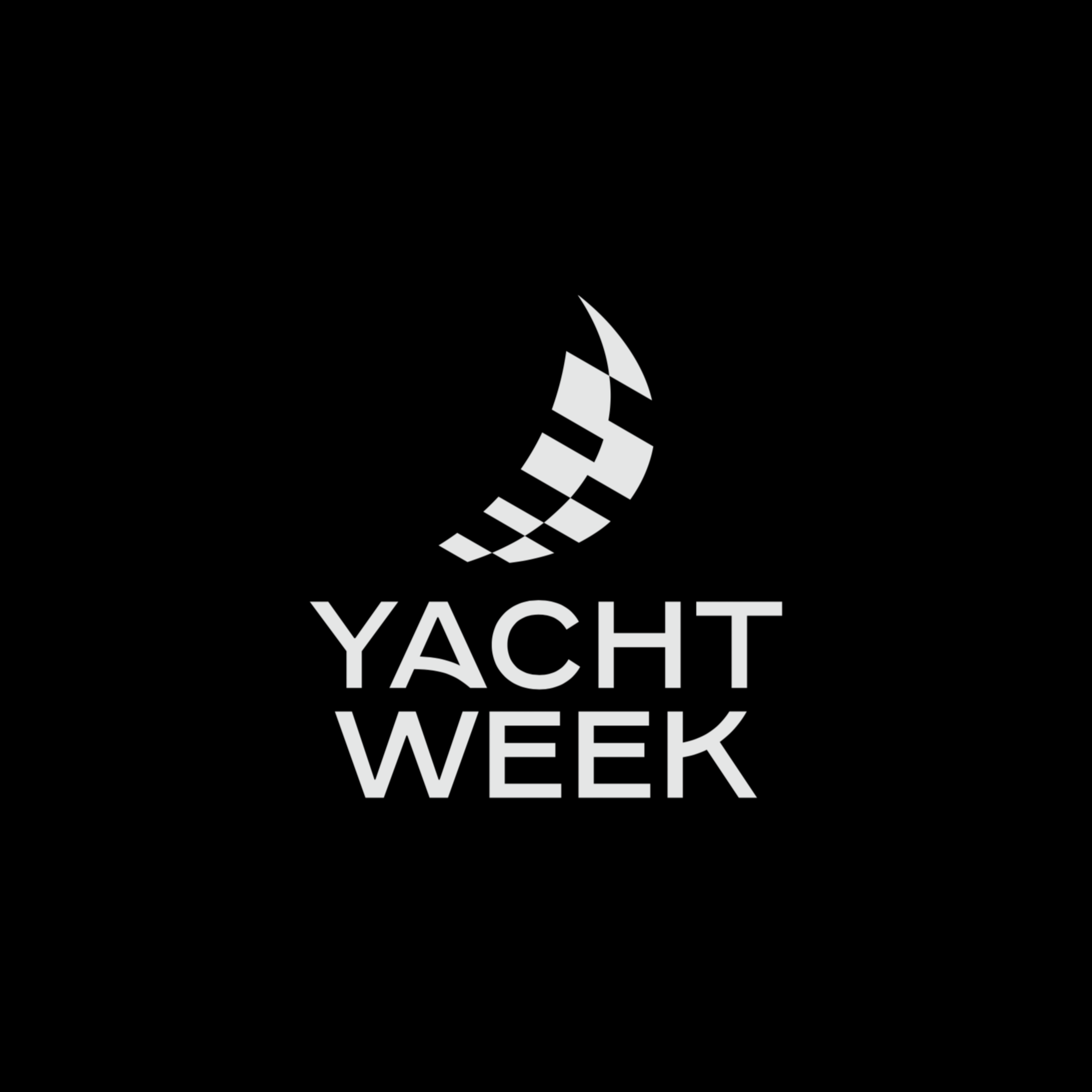 Logo for Yachting Week featuring a stylized sailboat and the text 'YACHT WEEK' in grey on a black background.