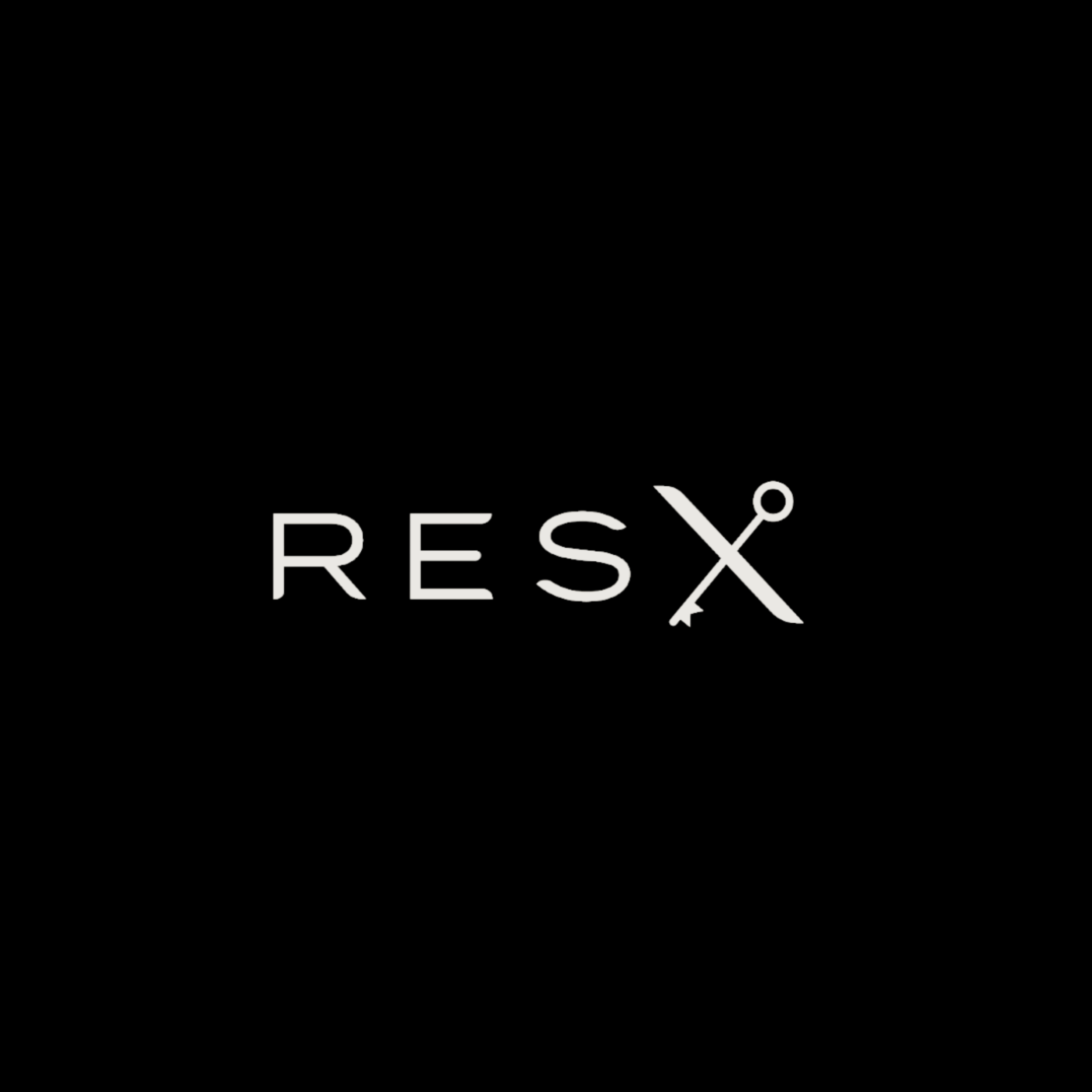 The ResX logo in white on a black background, with a stylized 'X' that resembles a sword or arrow.