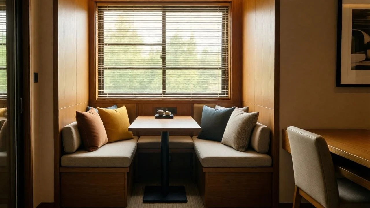 Functional seating area designed to make use of previously unused space in a home