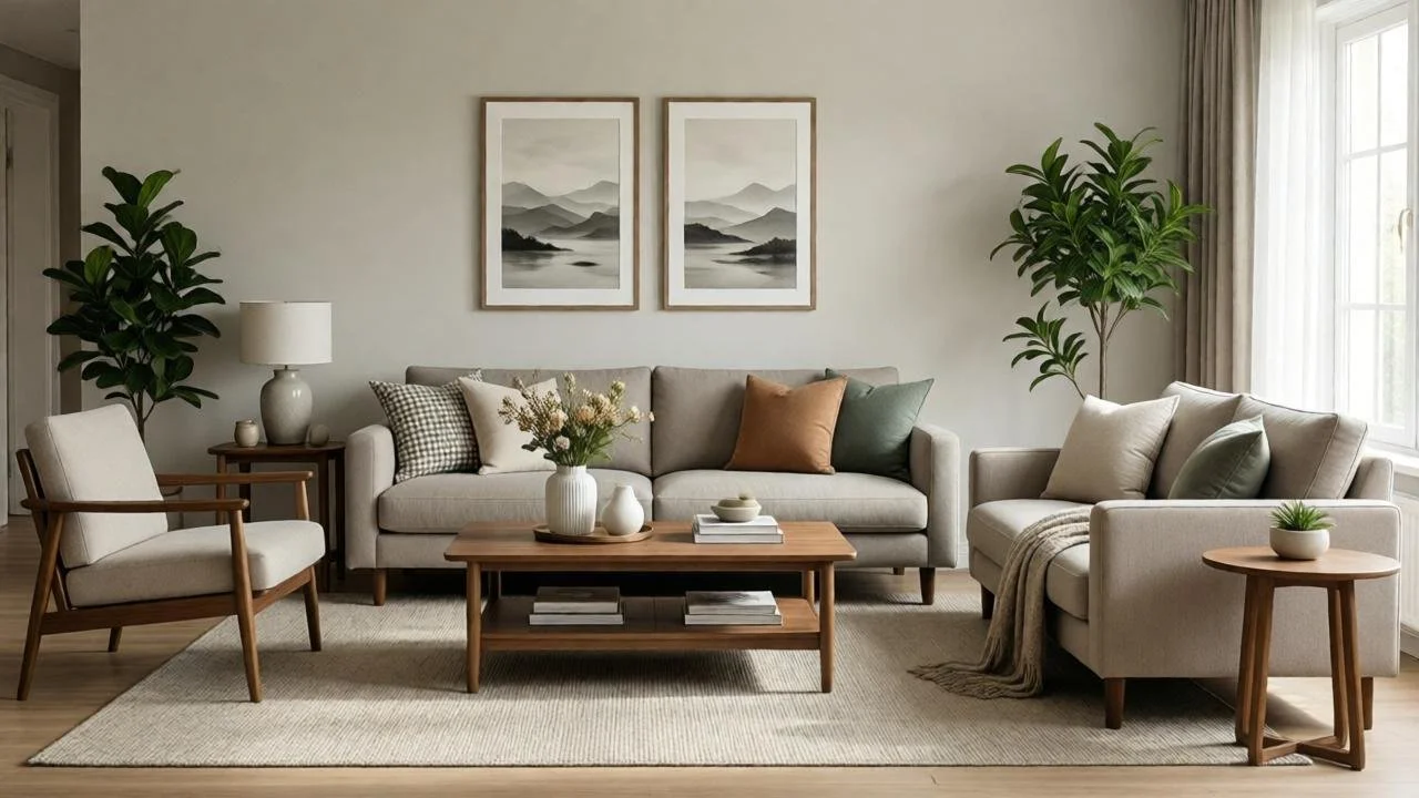 Balanced living room design with symmetrical layout and cohesive visual weight