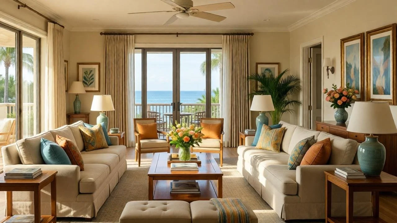 Balanced, high-end coastal living space in Southwest Florida designed for calm and functional everyday living