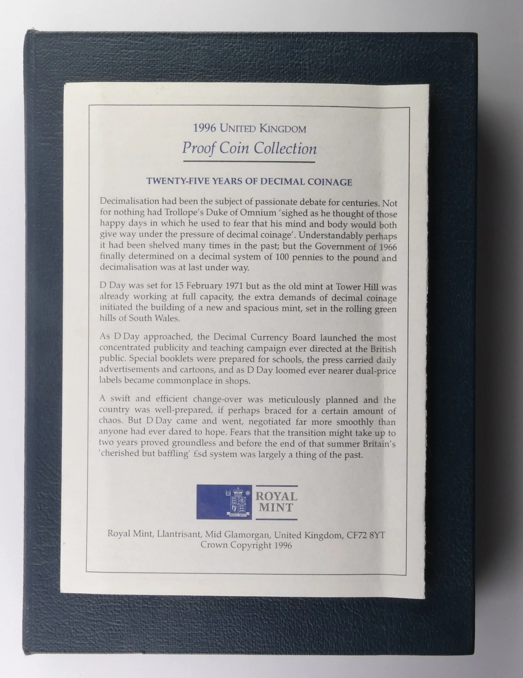 Royal Mint Commemorative Proof Set 1996 description of contents