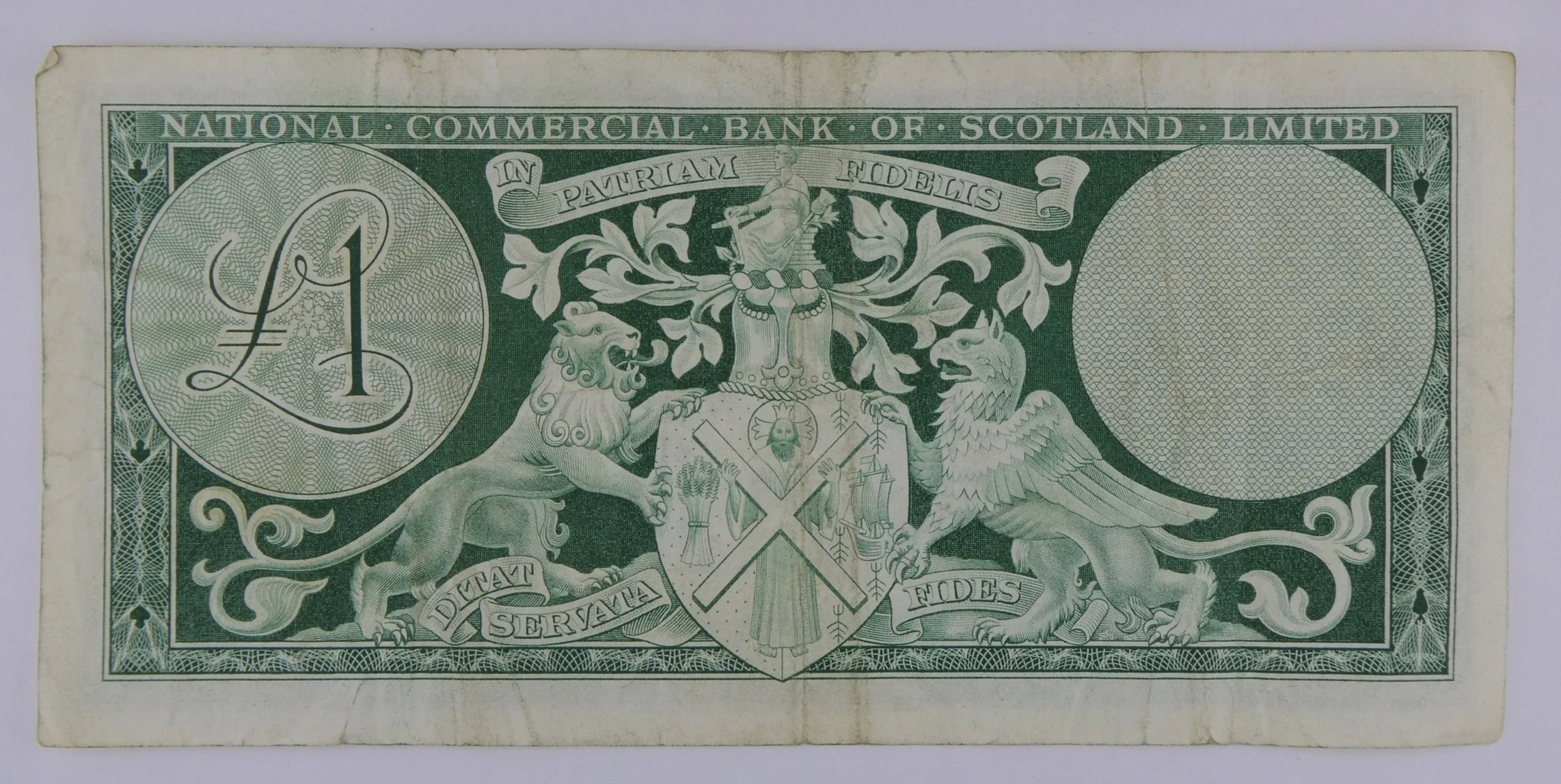 National Commercial Bank of Scotland 1962 One Pound Note rear