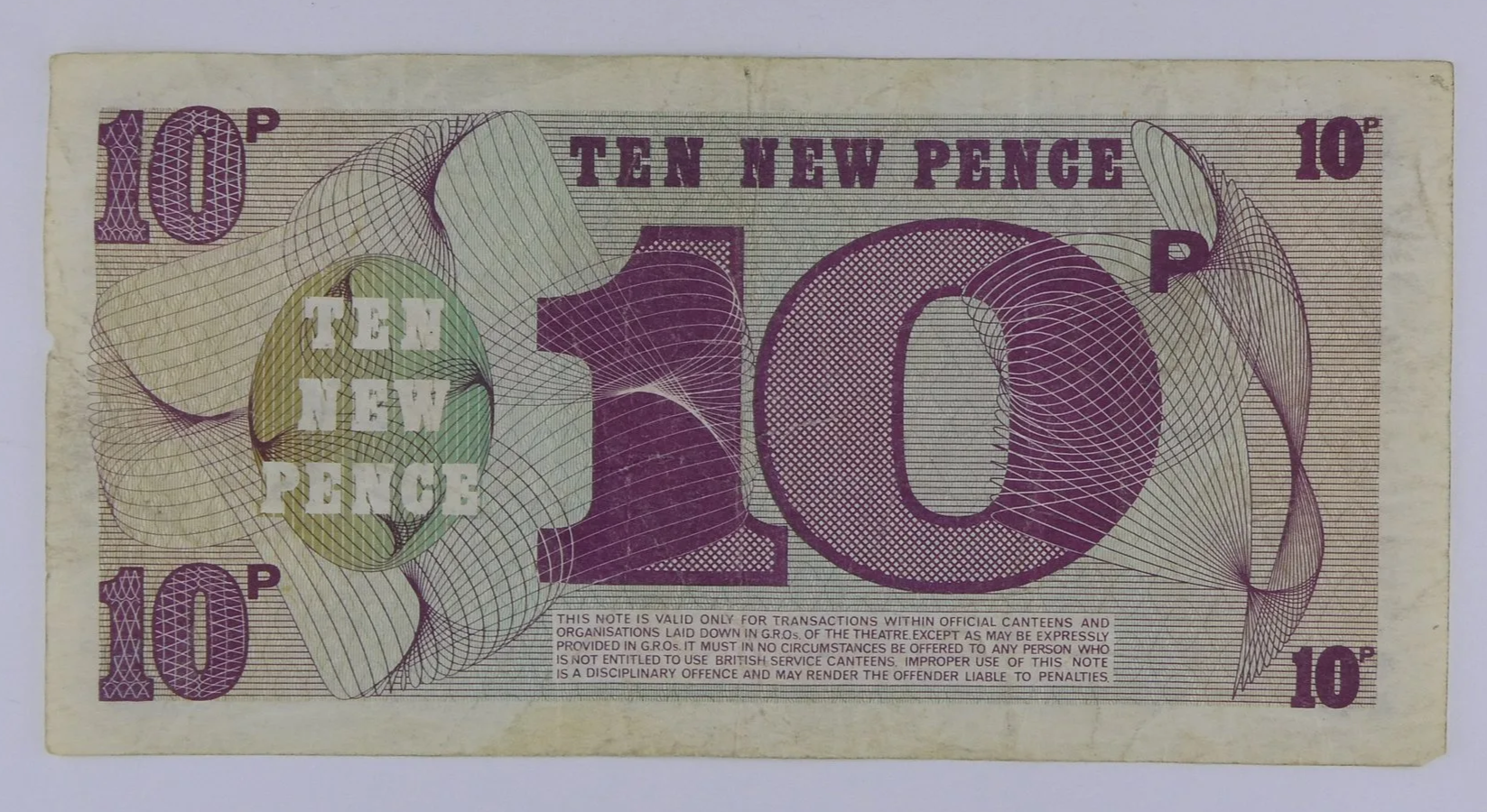 British Armed Forces 10 pence Note rear