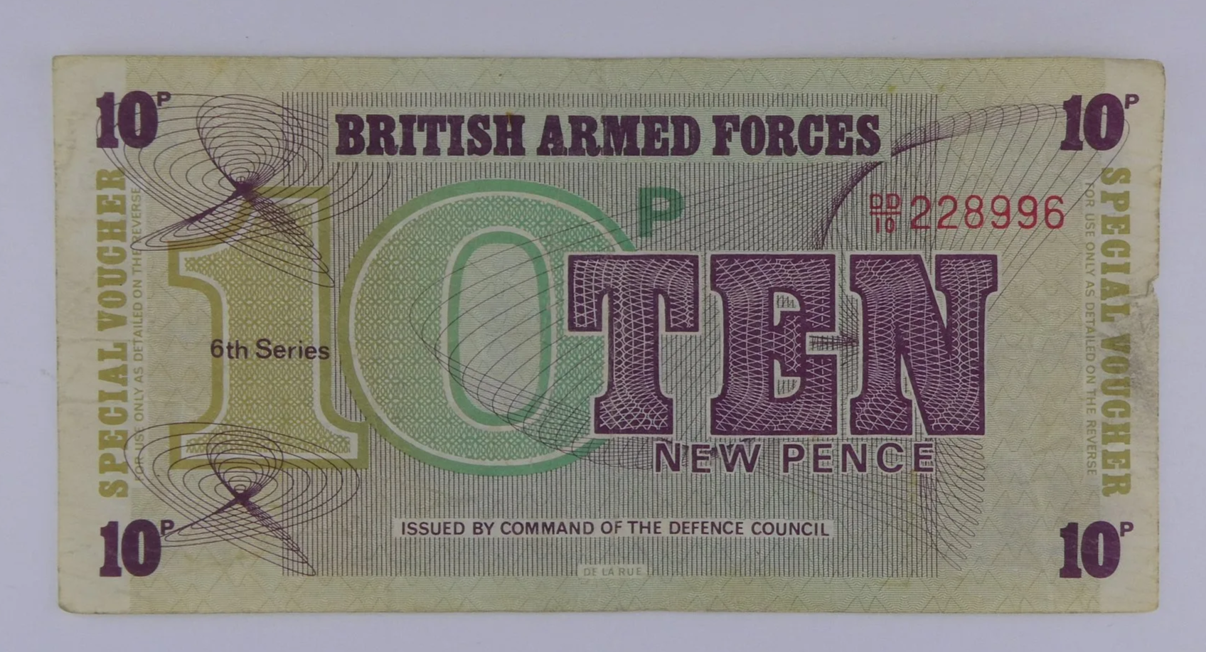 British Armed Forces 10 pence Note front
