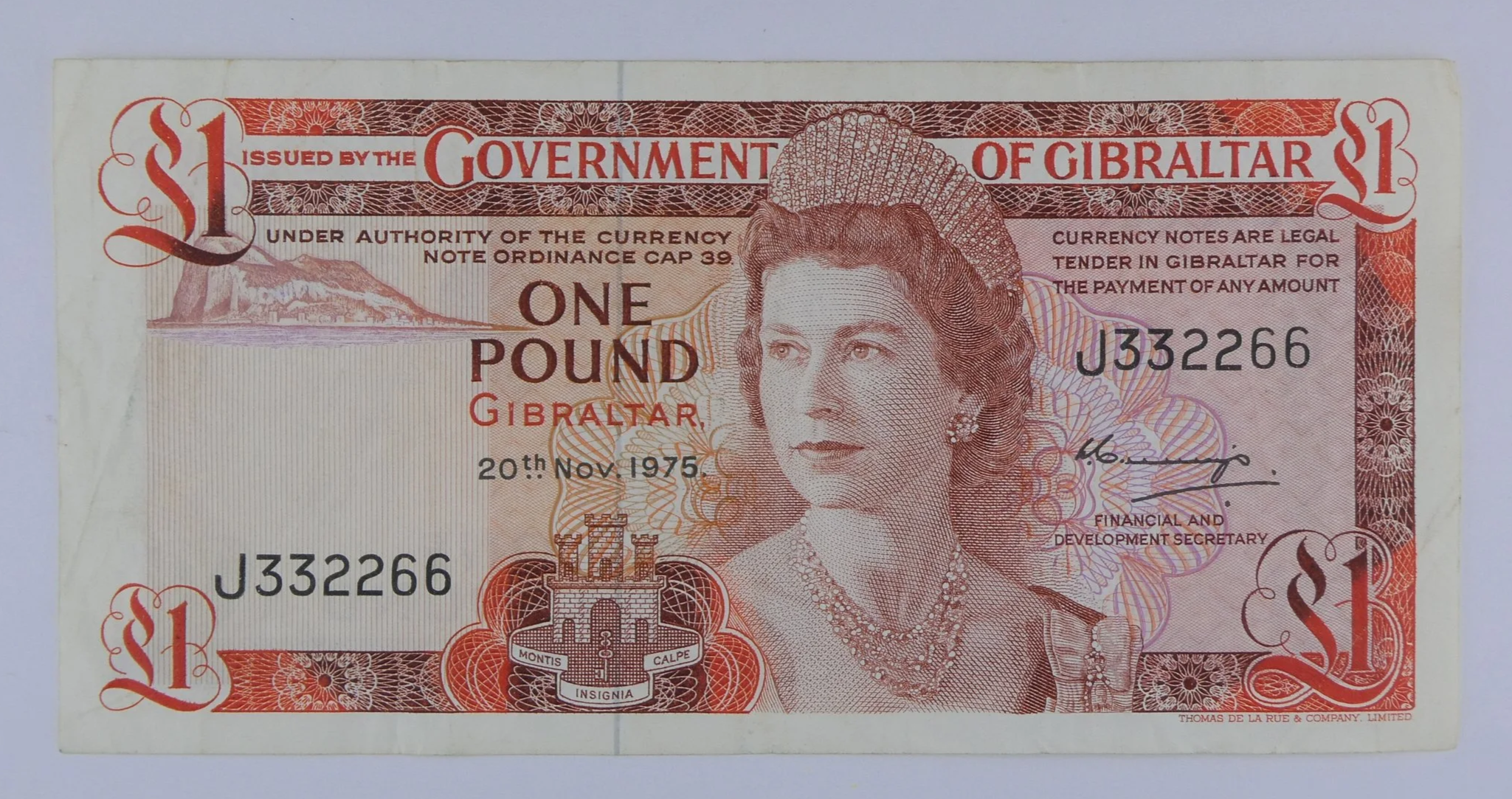 Government of Gibraltar 1975 One Pound Note front