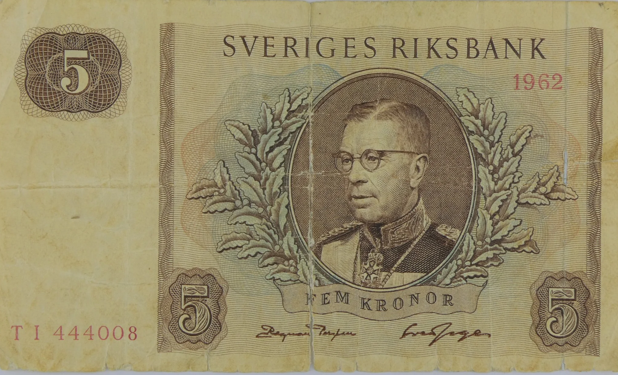Sveriges Riksbank Five Kronor Note 1962