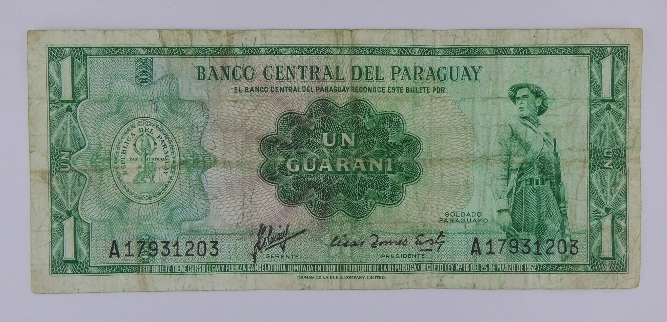 Banco Central Del Paraguay Un Guarani Note front