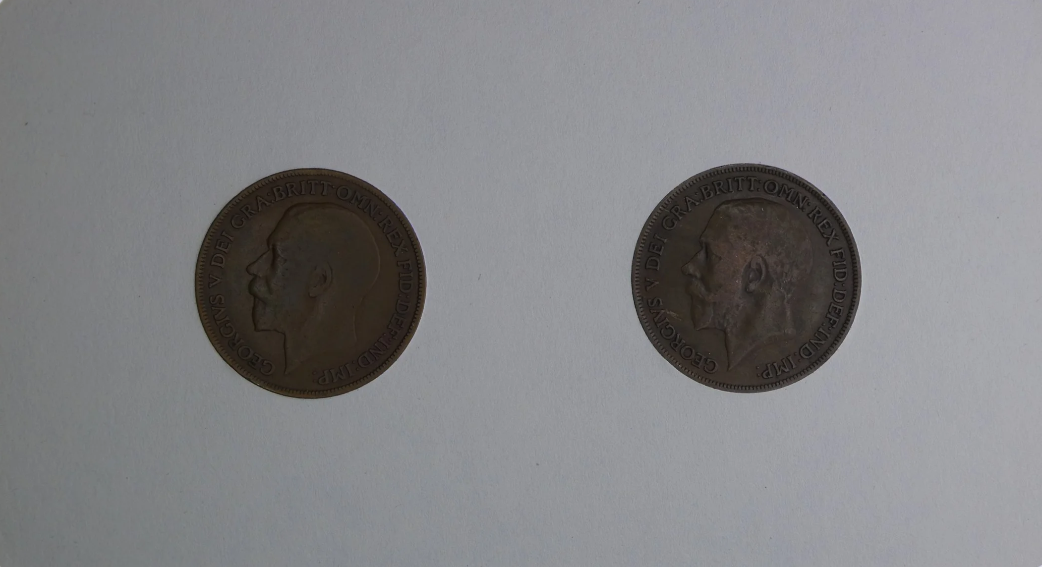 Card containing 1918 Pennies with Heaton and King’s Norton mint marks rear