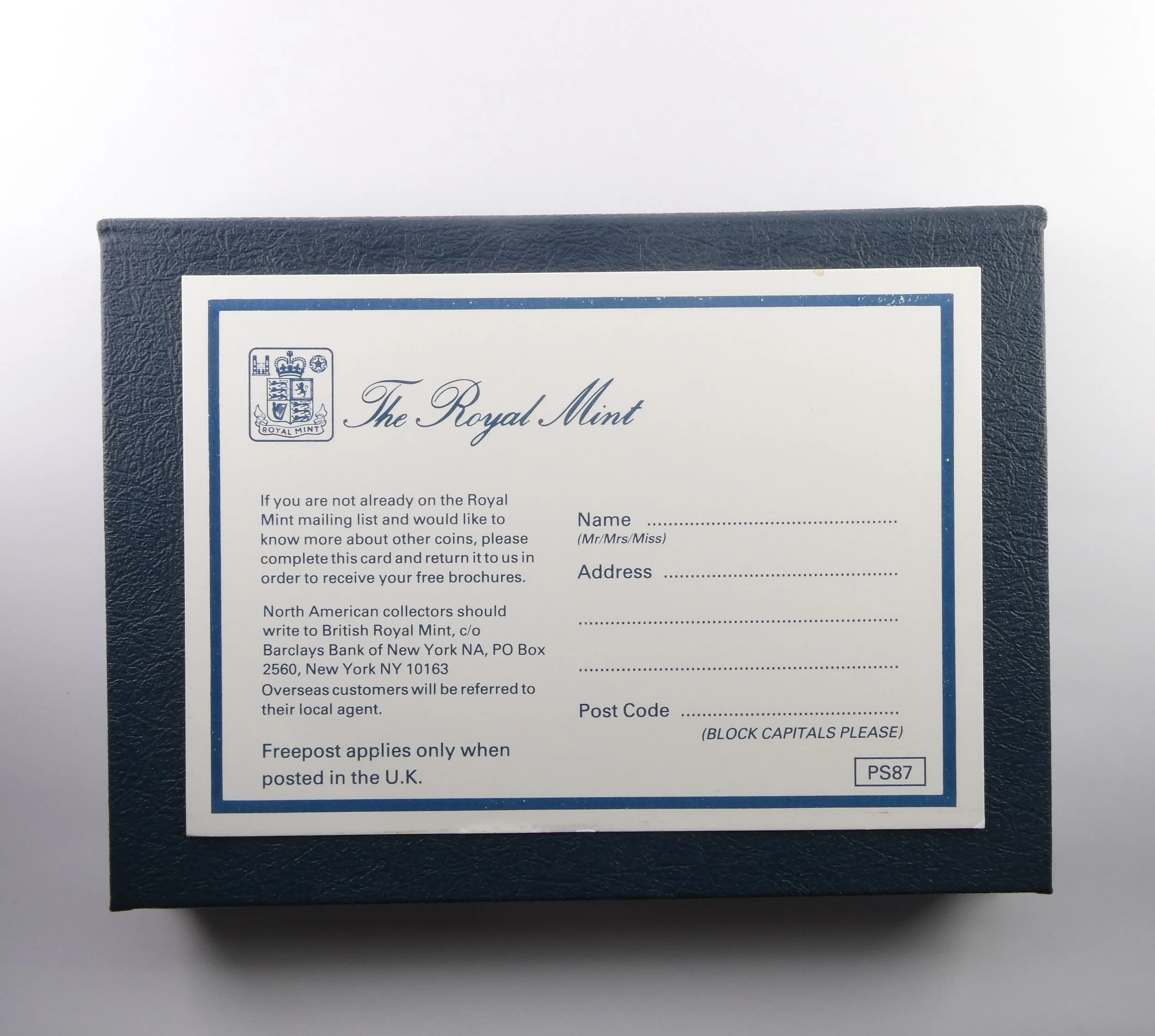 Royal Mint Commemorative Proof Set 1987 address card