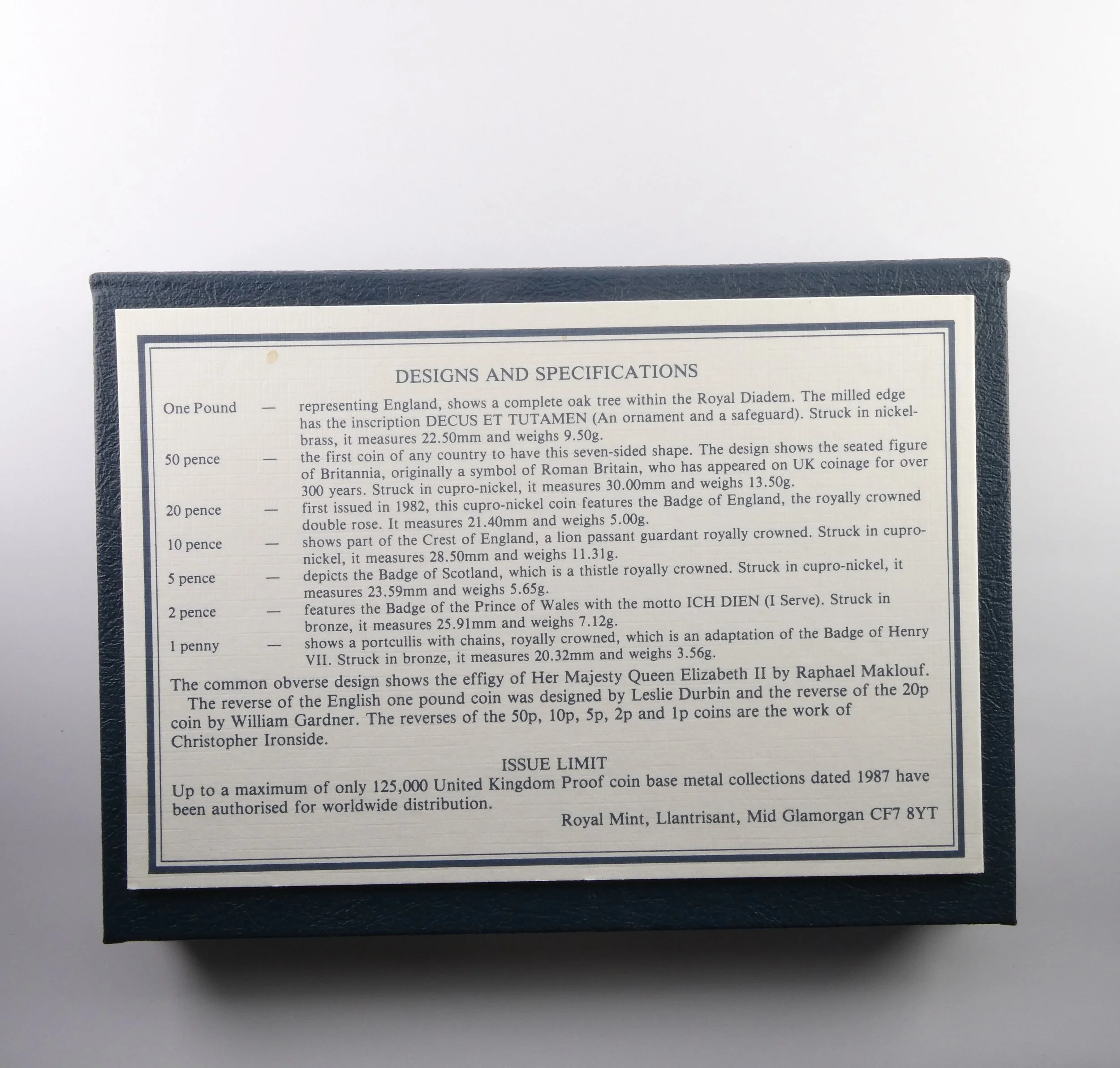 Royal Mint Commemorative Proof Set 1987 Contents description