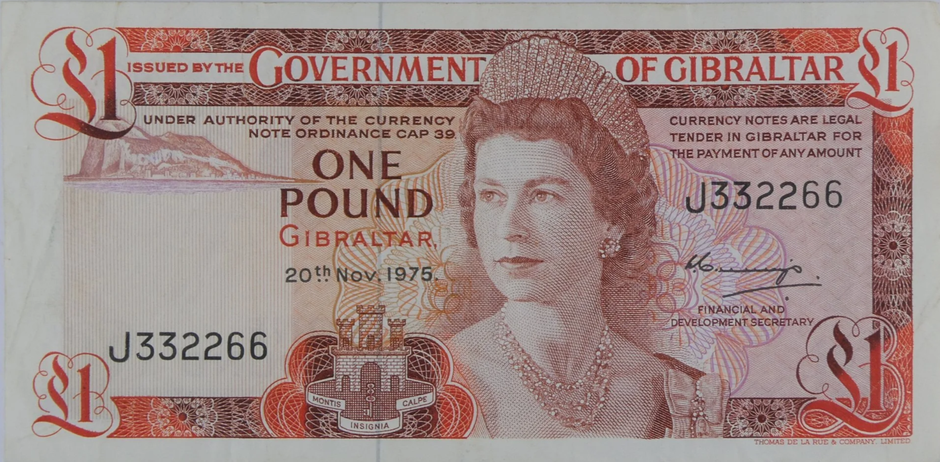 Government of Gibraltar 1975 One Pound Note