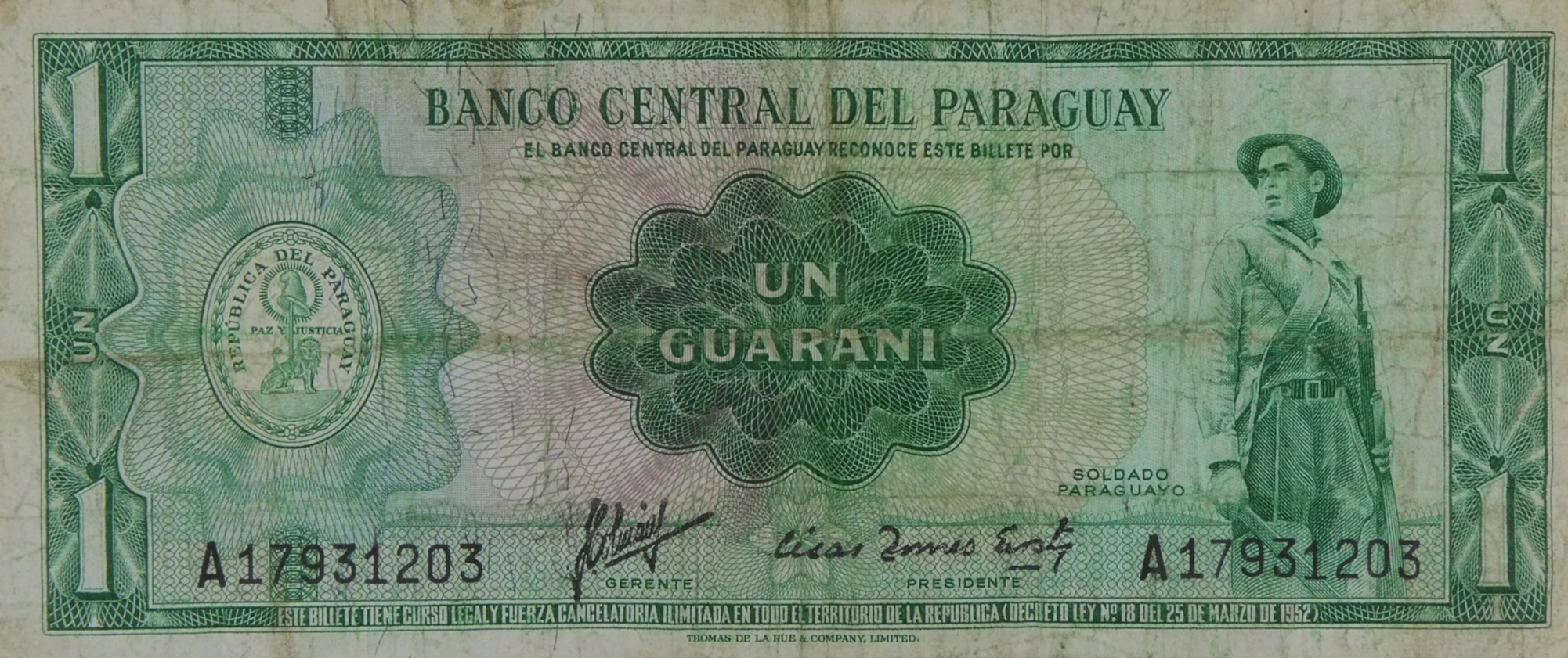 Banco Central Del Paraguay Un Guarani Note
