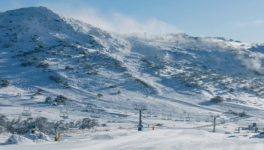 Snow-covered peaks and ski terrain in Kosciuszko National Park.