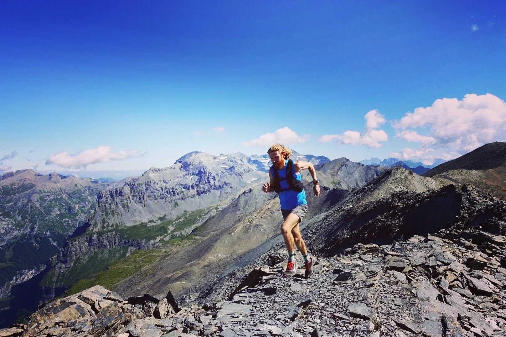 Tom Payn running on Mont Buet in the French Alps