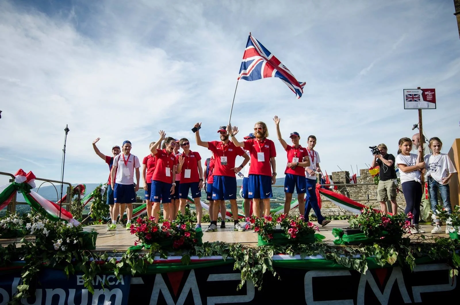 Tom Payn carrying the flag at the World Championships 2017