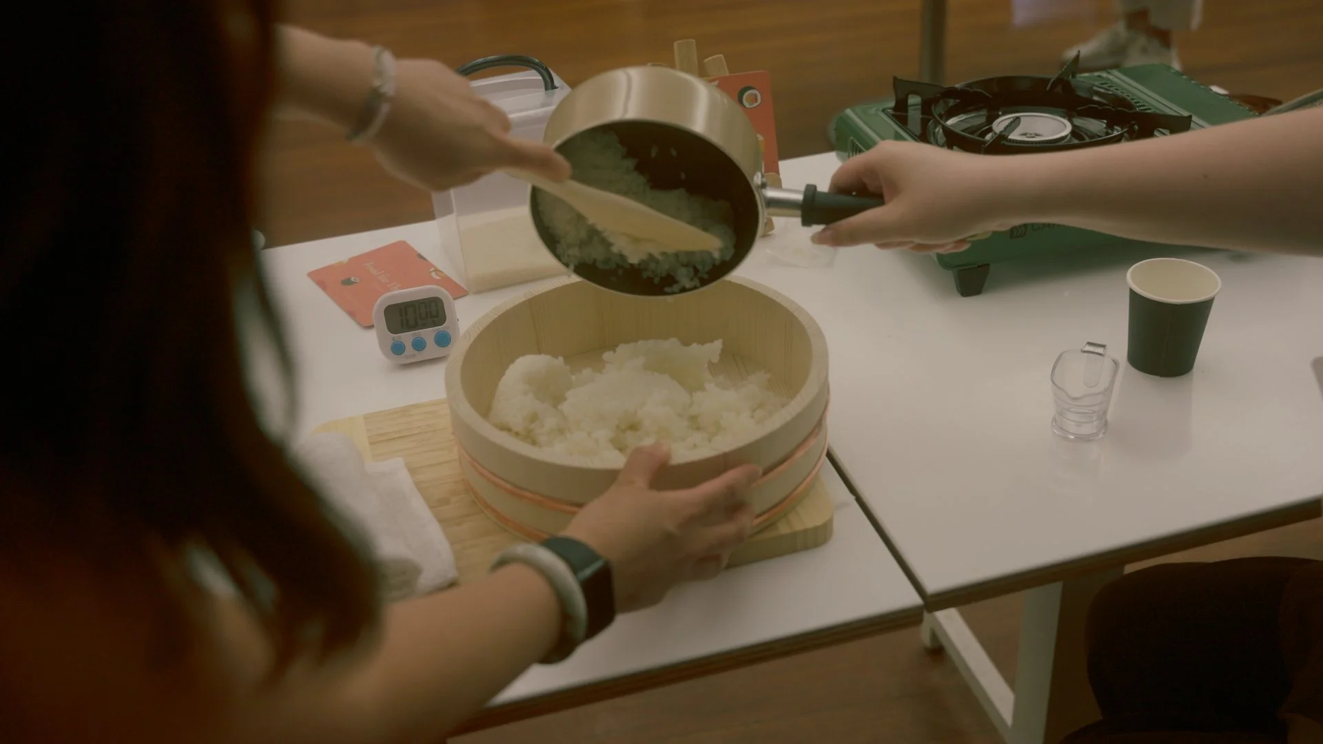 Cooking rice together