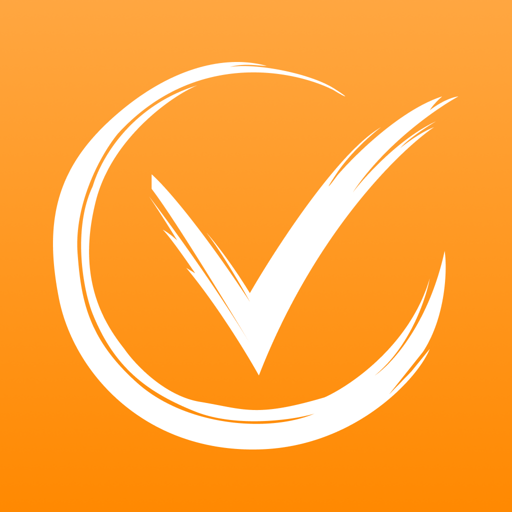 PrioriTask Logo, a white check mark inside a circular brushstroke on an orange gradient background.