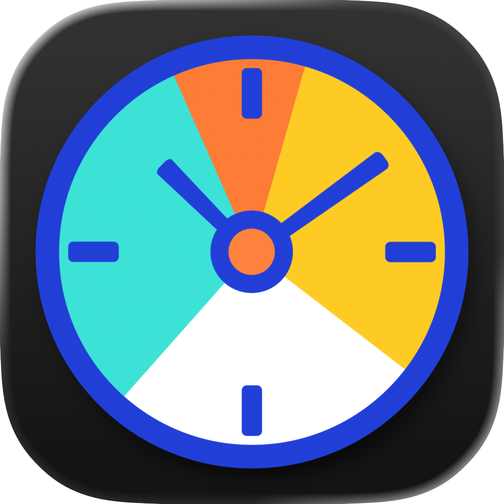 A colorful app icon resembling a clock with sections in orange, yellow, white, and light blue, and blue clock hands indicating the time.