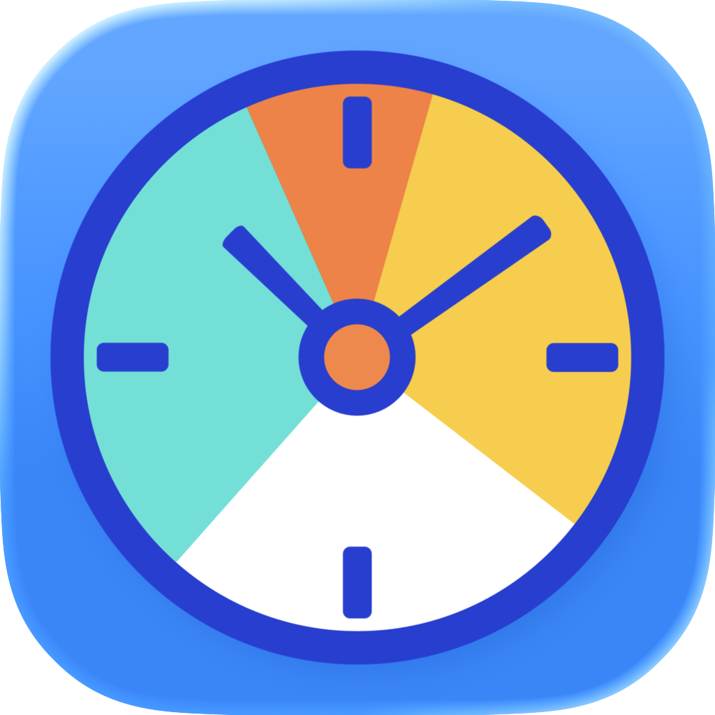 Hourli Logo, a colorful clock face with blue border, displaying the time as 2:10. The clock face is divided into sections of various colors: yellow, white, light blue, and orange.