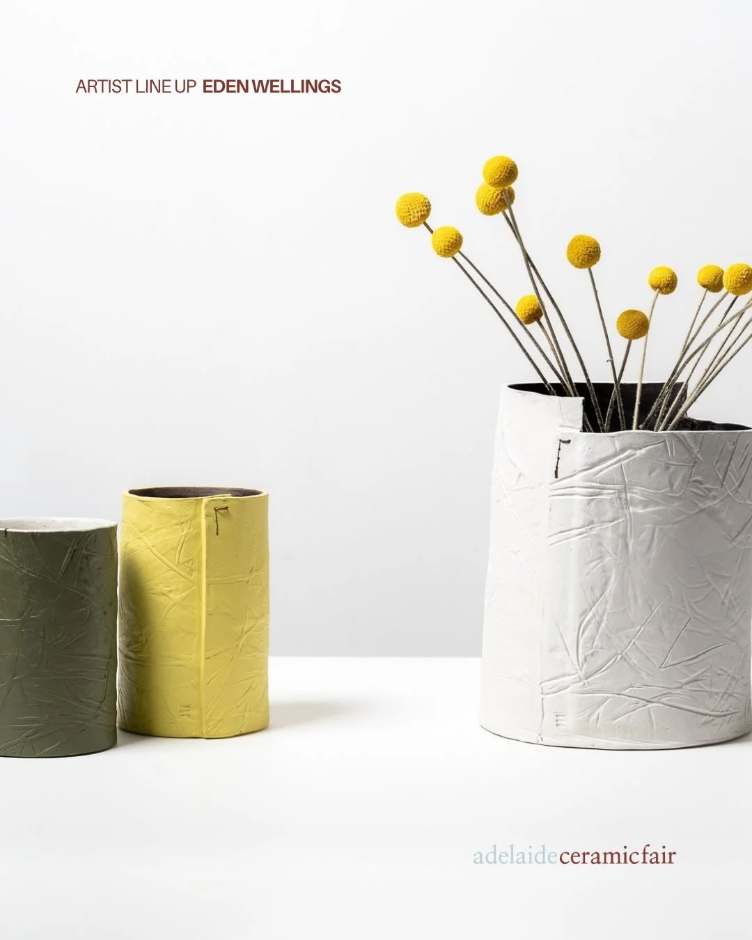 Eden&rsquo;s practice explores the relationship between material, memory and transformation through ceramics and reclaimed linen fabric. Her work is created by imprinting, folding, creasing, bending and tearing clay with remnants of French workwear l