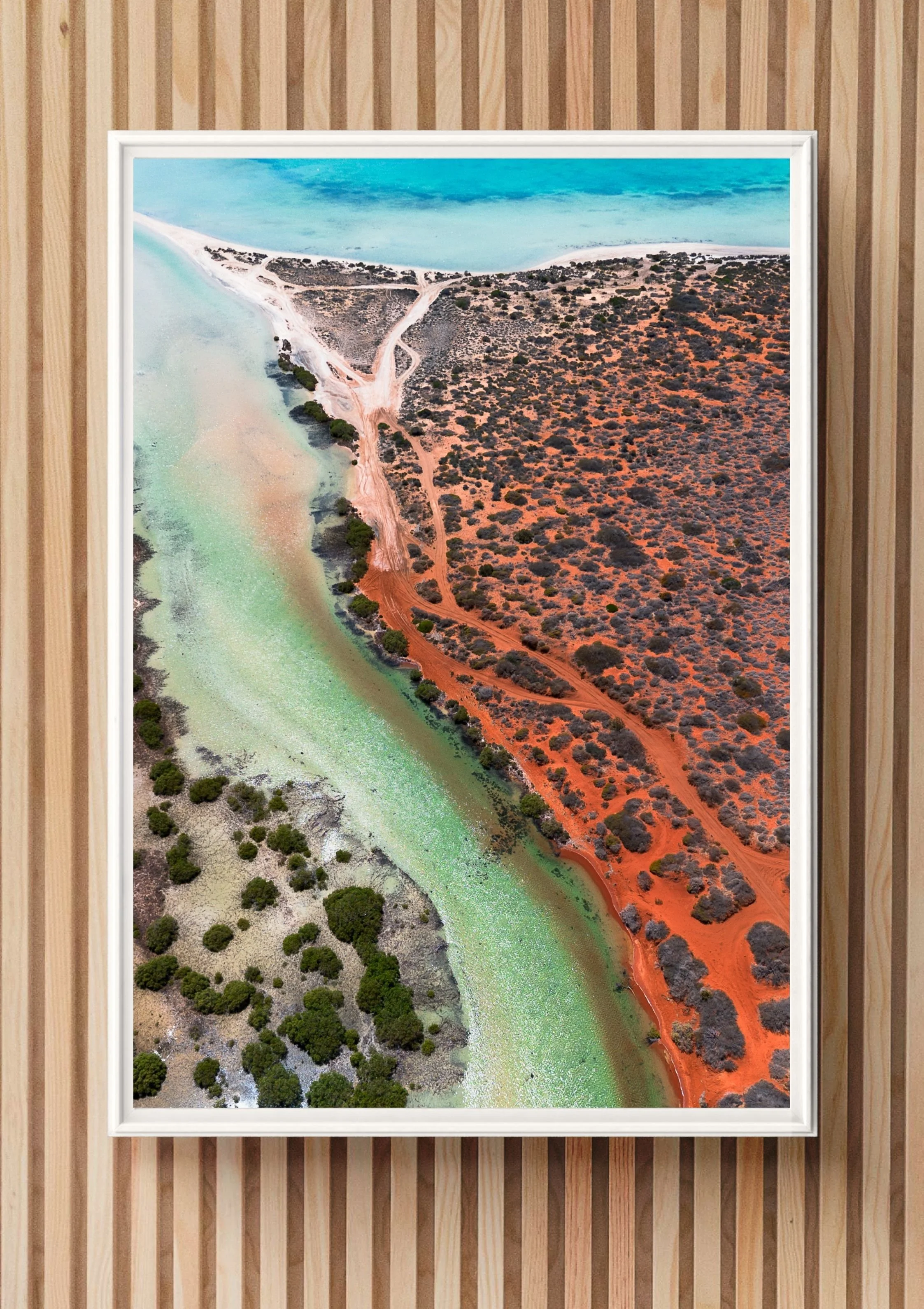 Framed Ariel view photograph of Little Lagoon in Shark Bay, WA