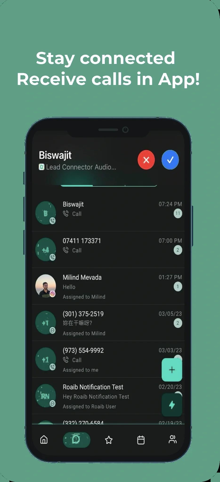 Streamwise App showing calls received in app