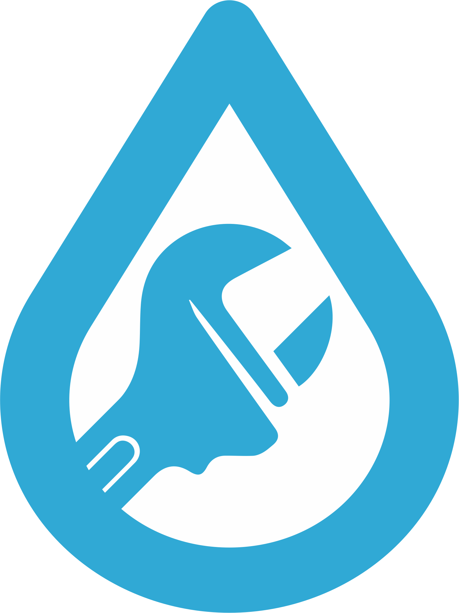 FlowTech Plumbing logo featuring a blue water droplet outline with a white background. Inside the droplet, there is a stylized blue wrench, symbolizing that the company specializes in maintenance, repair and installation of water based services.