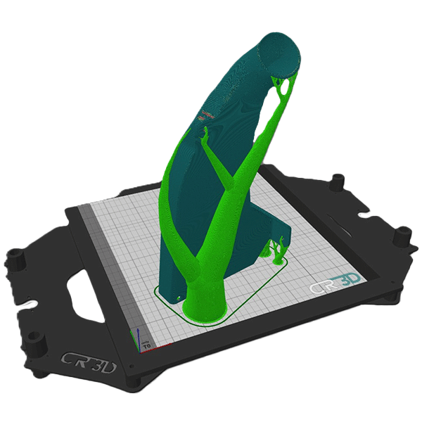 3D-Druck-Modell eines Dinosauriers auf einer 3D-Druckplattform.