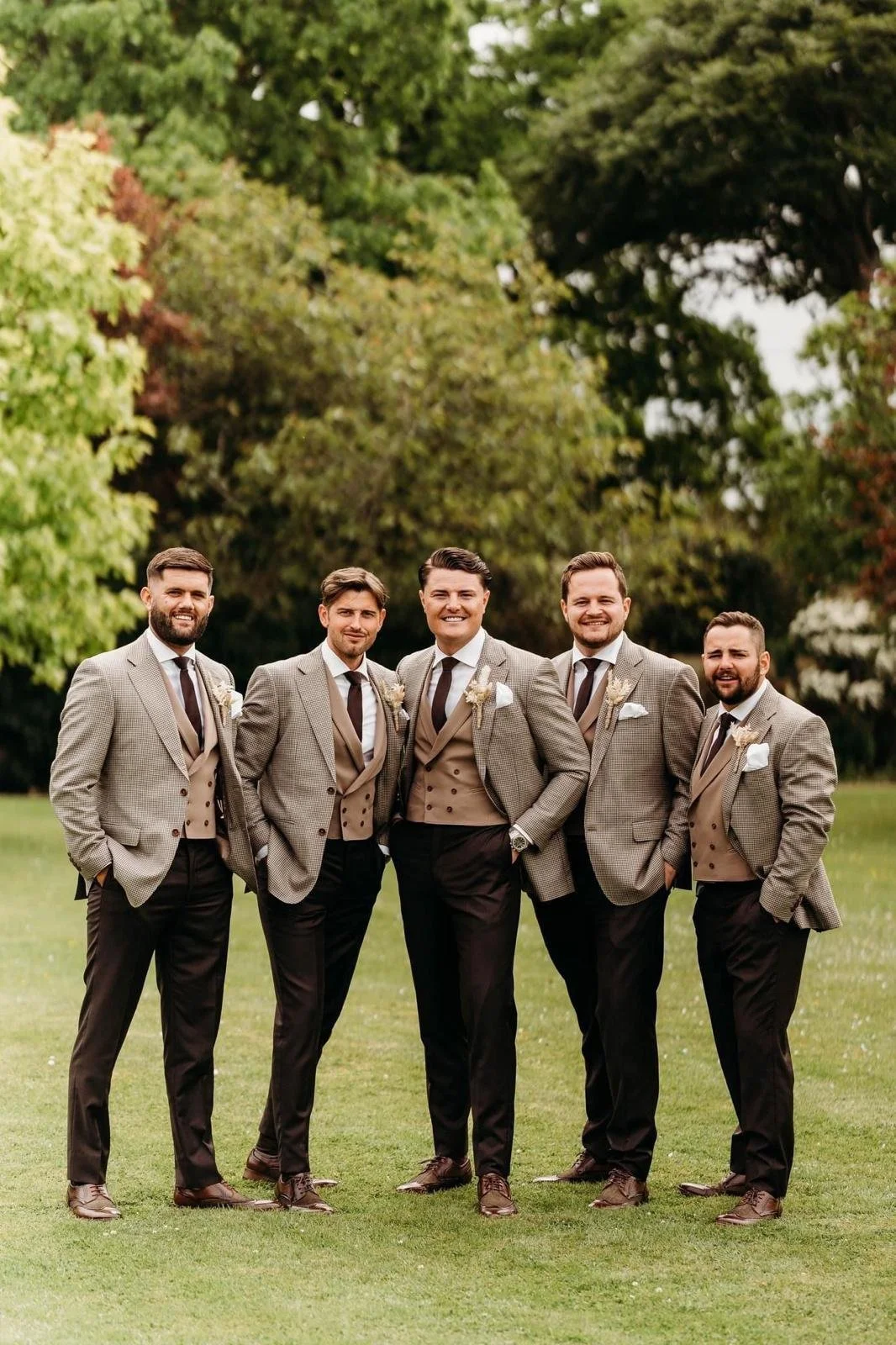 Matching Groom and Groomsmen in Wedding Tweed Attire, Made by Amalfi Bespoke Tailors in Yorkshire