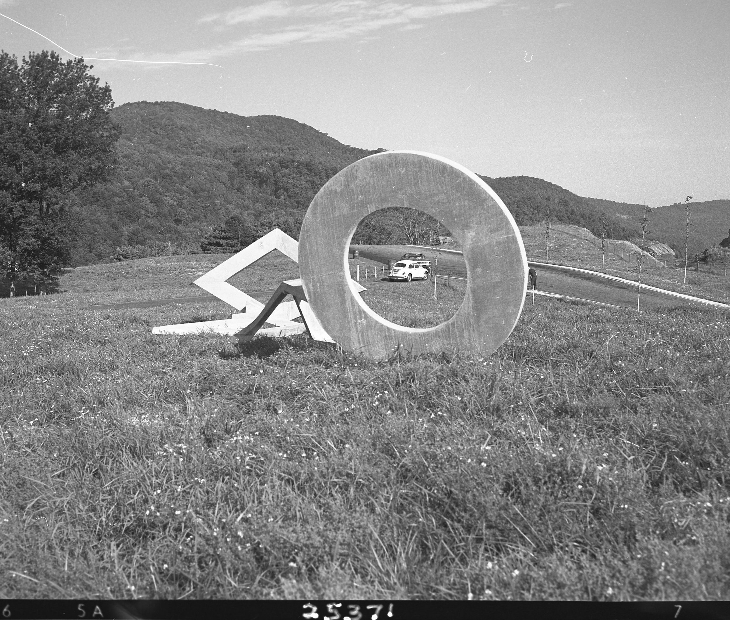 Peter Ruddick, Sunderfield, England, "Sextant". Original installation 1971, Weigh Station (closed), I 89 South between Exits 2 and 1.