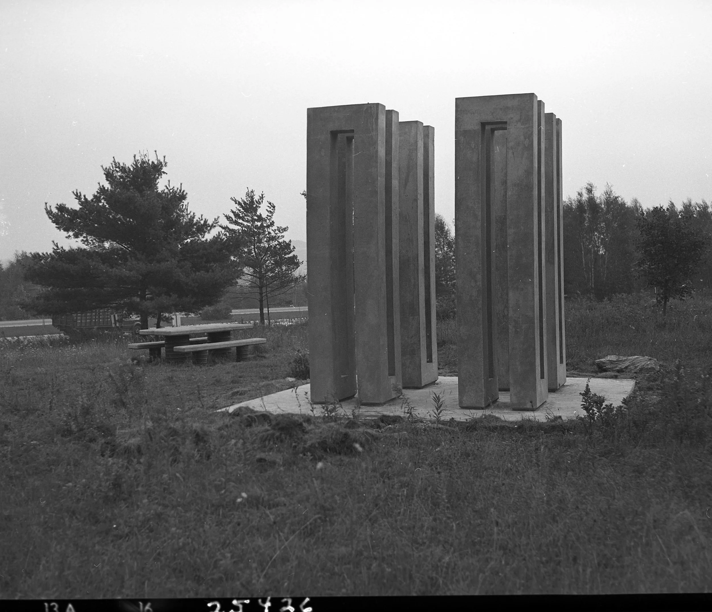 Eduardo Ramirez, Pamplona, Columbia. "Cuarto Torres" (Four Towers). Original installation 1971, Rest Area I 89 South between exits 12 and 11.