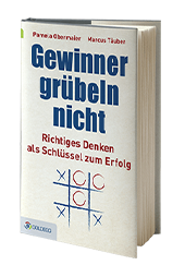 Buchcover mit dem Titel 'Gewinner grübeln nicht', das Richtiges Denken als Schlüssel zum Erfolg behandelt.