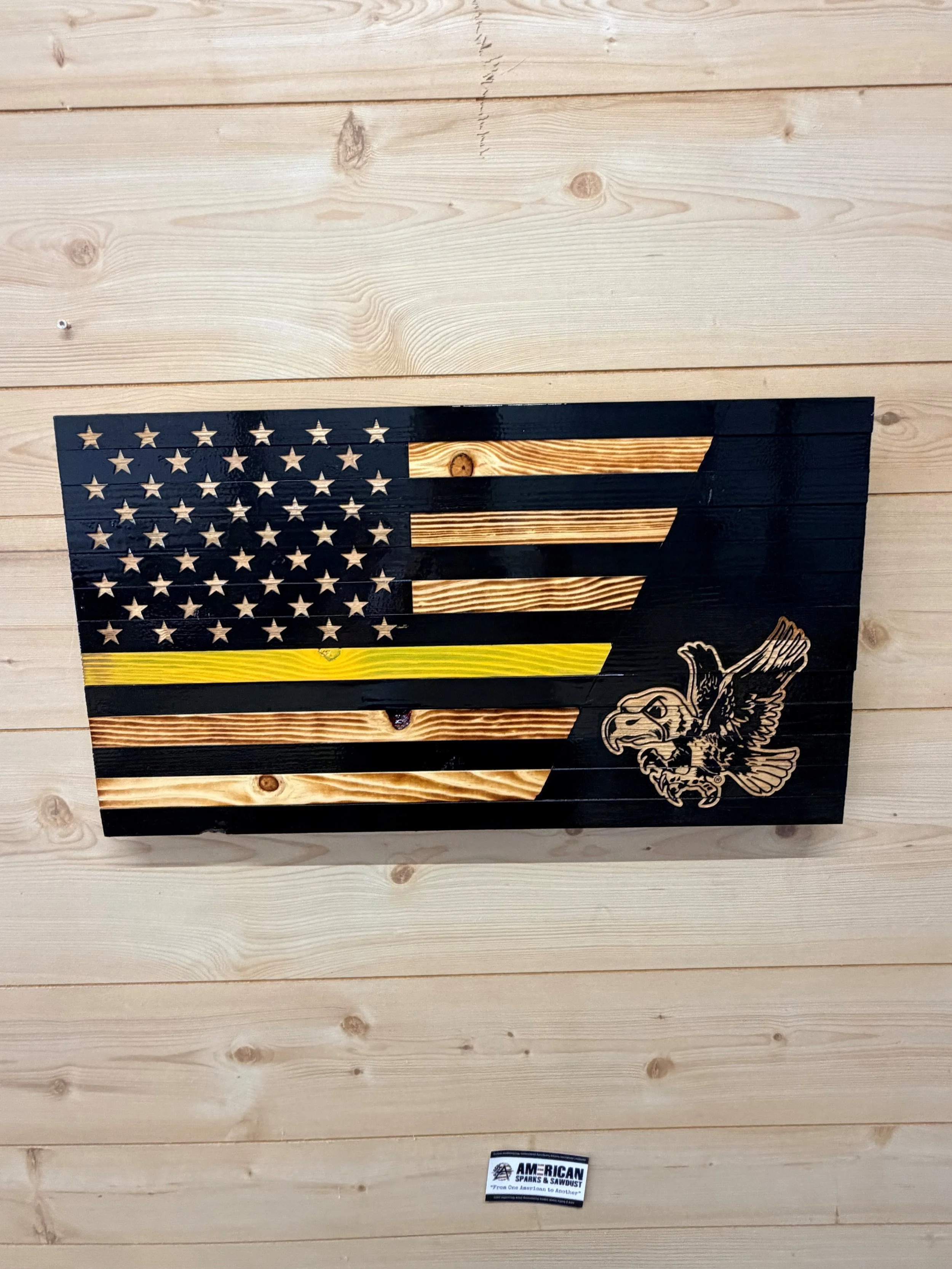 Iowa Hawkeye Wooden Flag- Bird of Prey