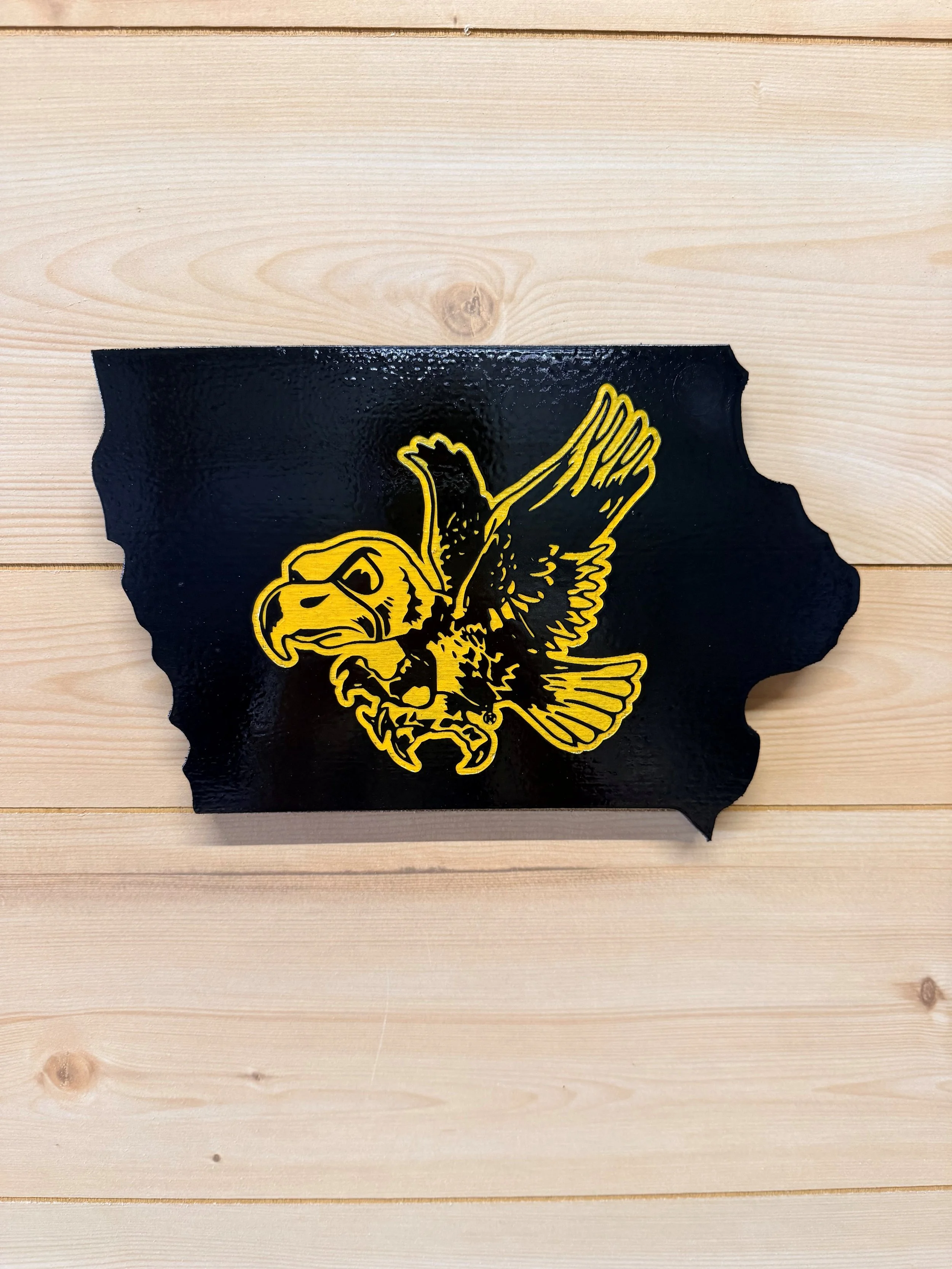 Iowa Hawkeye Bird of Prey Wooden State Wall Decor