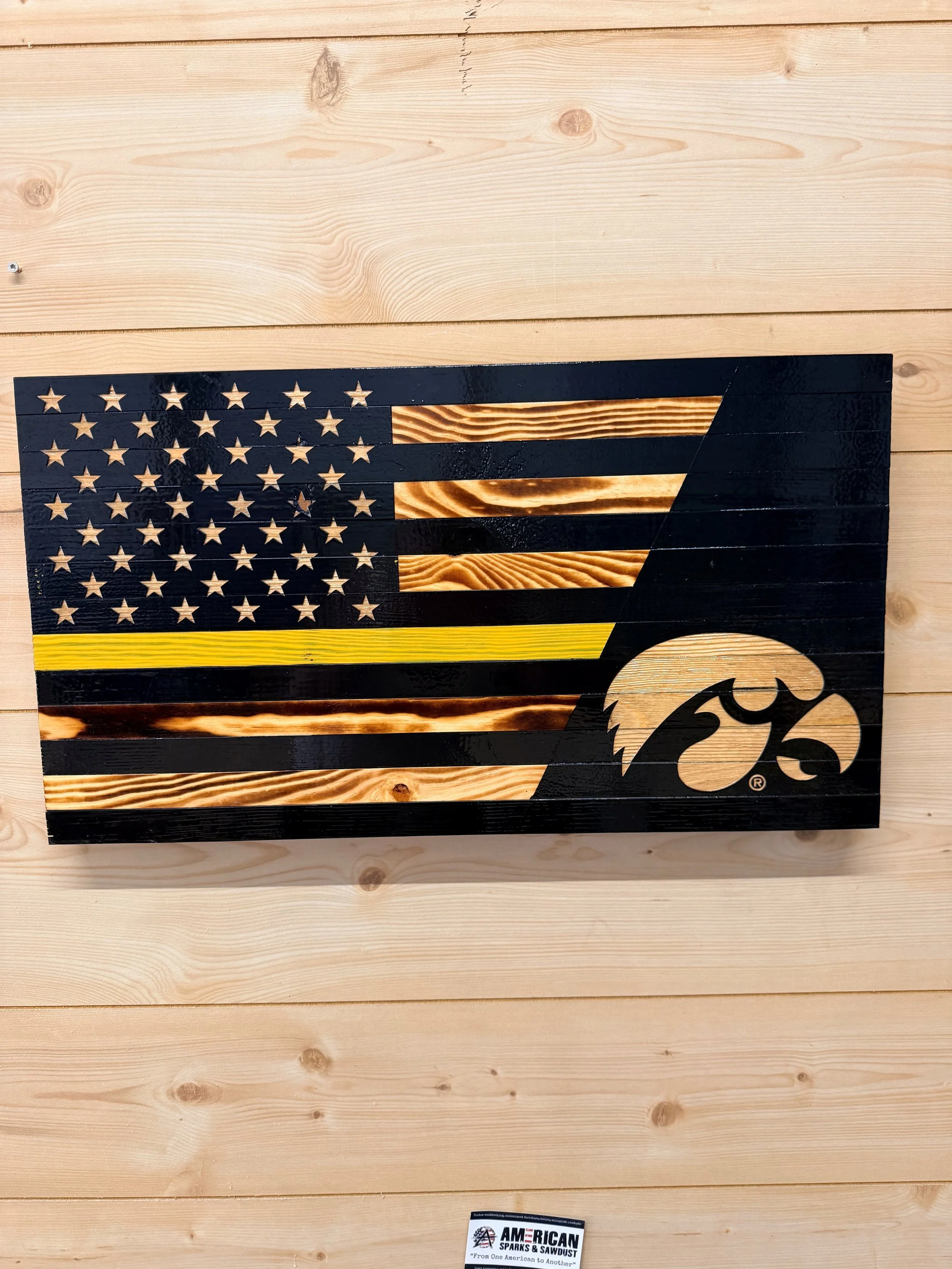 Iowa Hawkeye Wooden American Flag- Tigerhawk