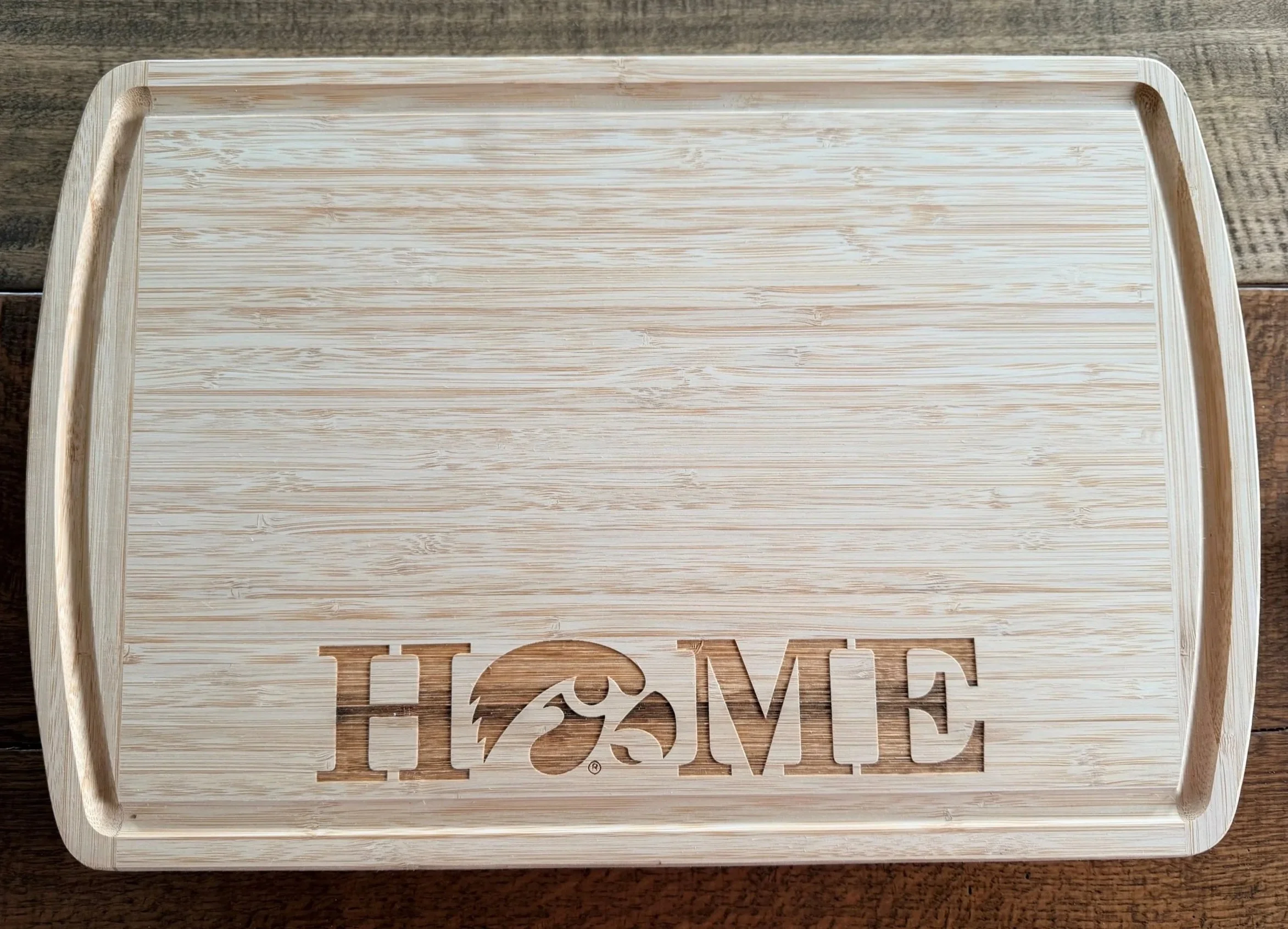 Iowa Hawkeye Tigerhawk "Home" Bamboo Cutting Board