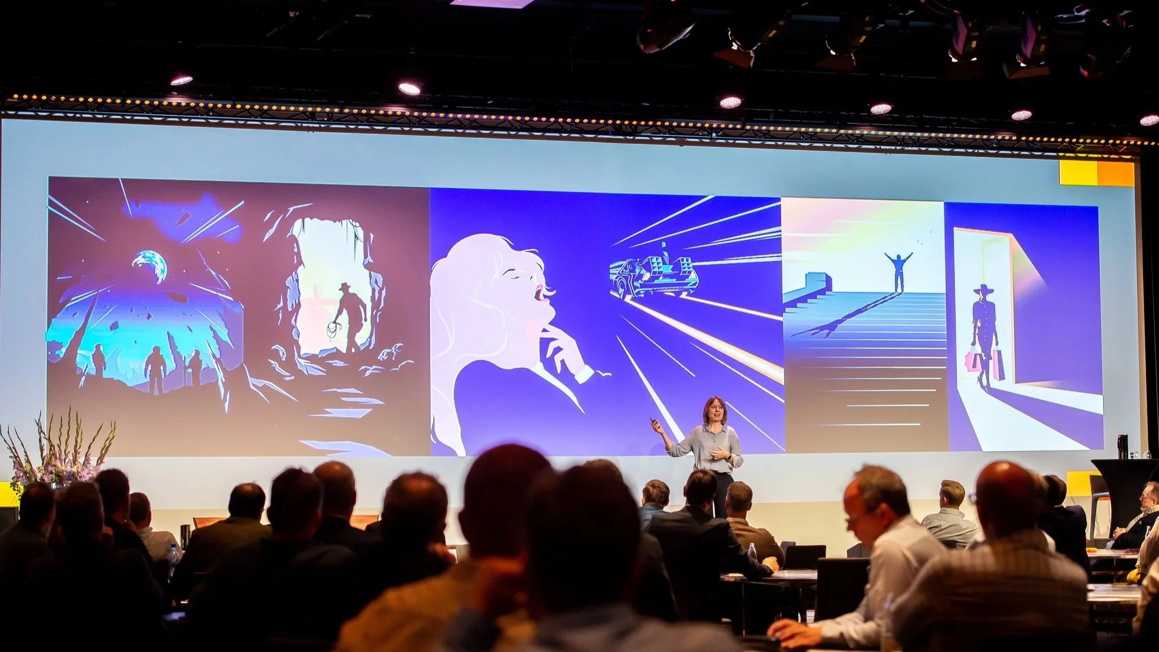 En scene med bilder fra ulike historiestrukturer